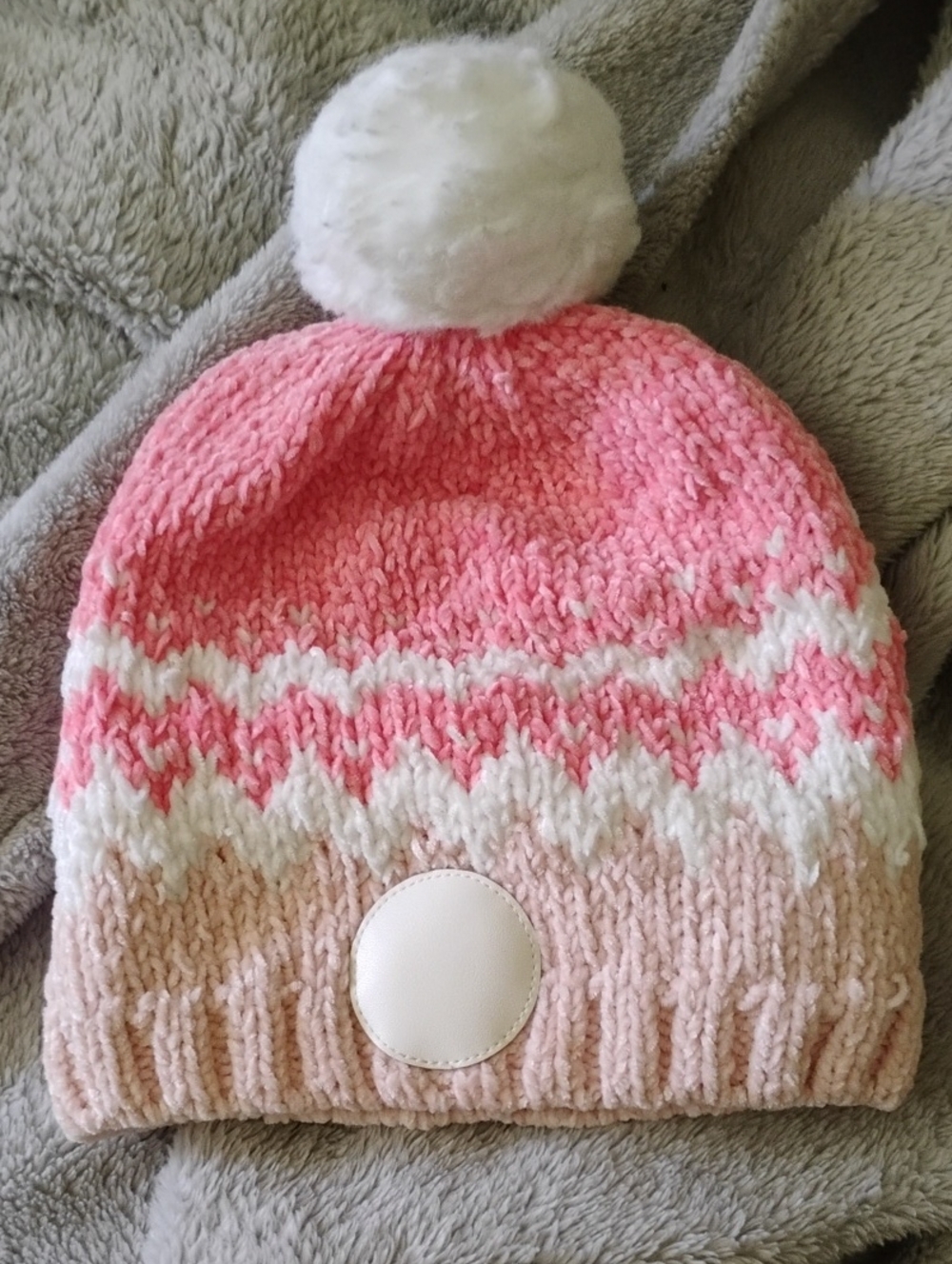 Cozy Kids Pom-Pom Knit Hat in Pink & White